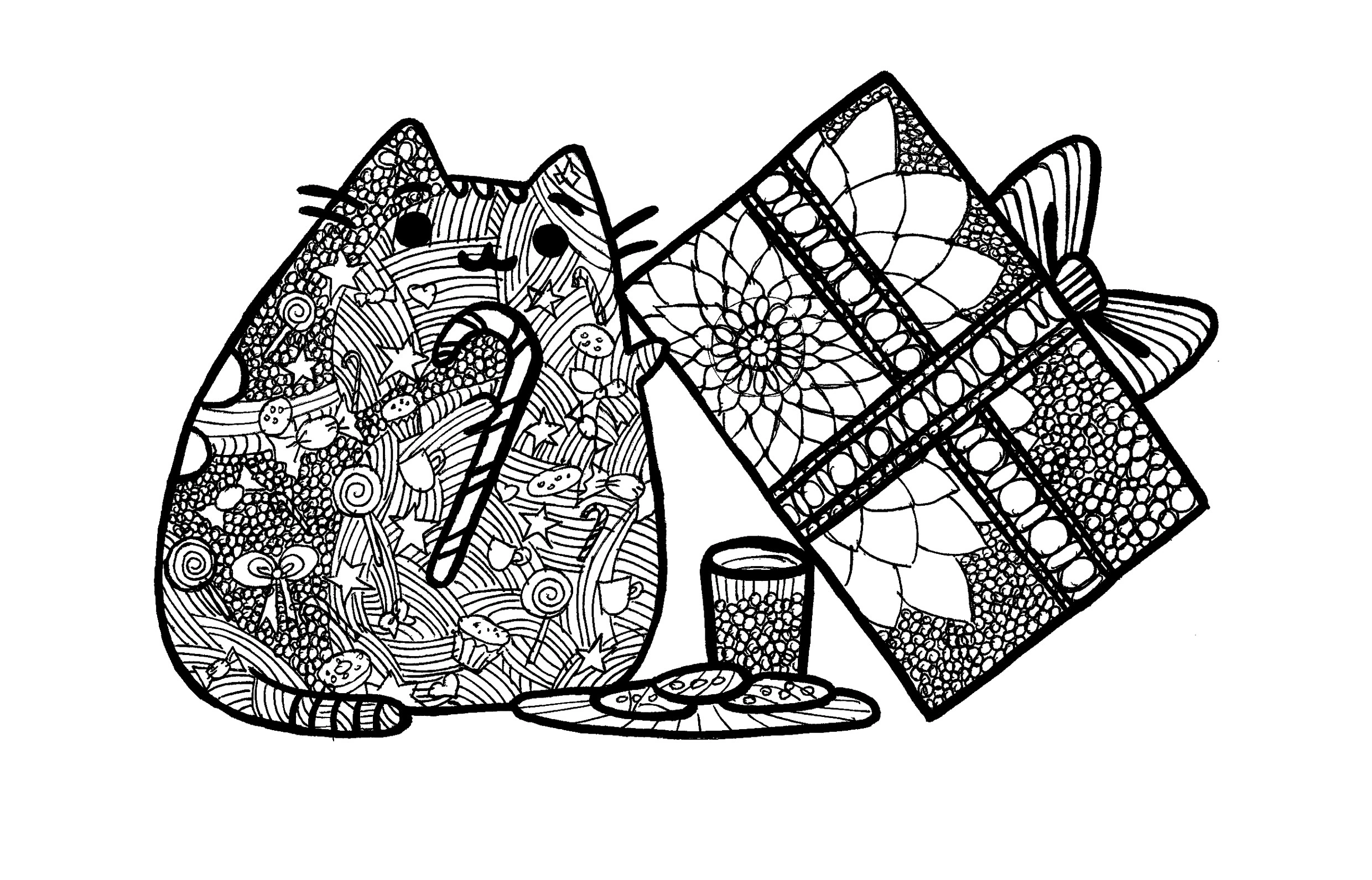 Kolorowanka Pusheen otwiera prezent